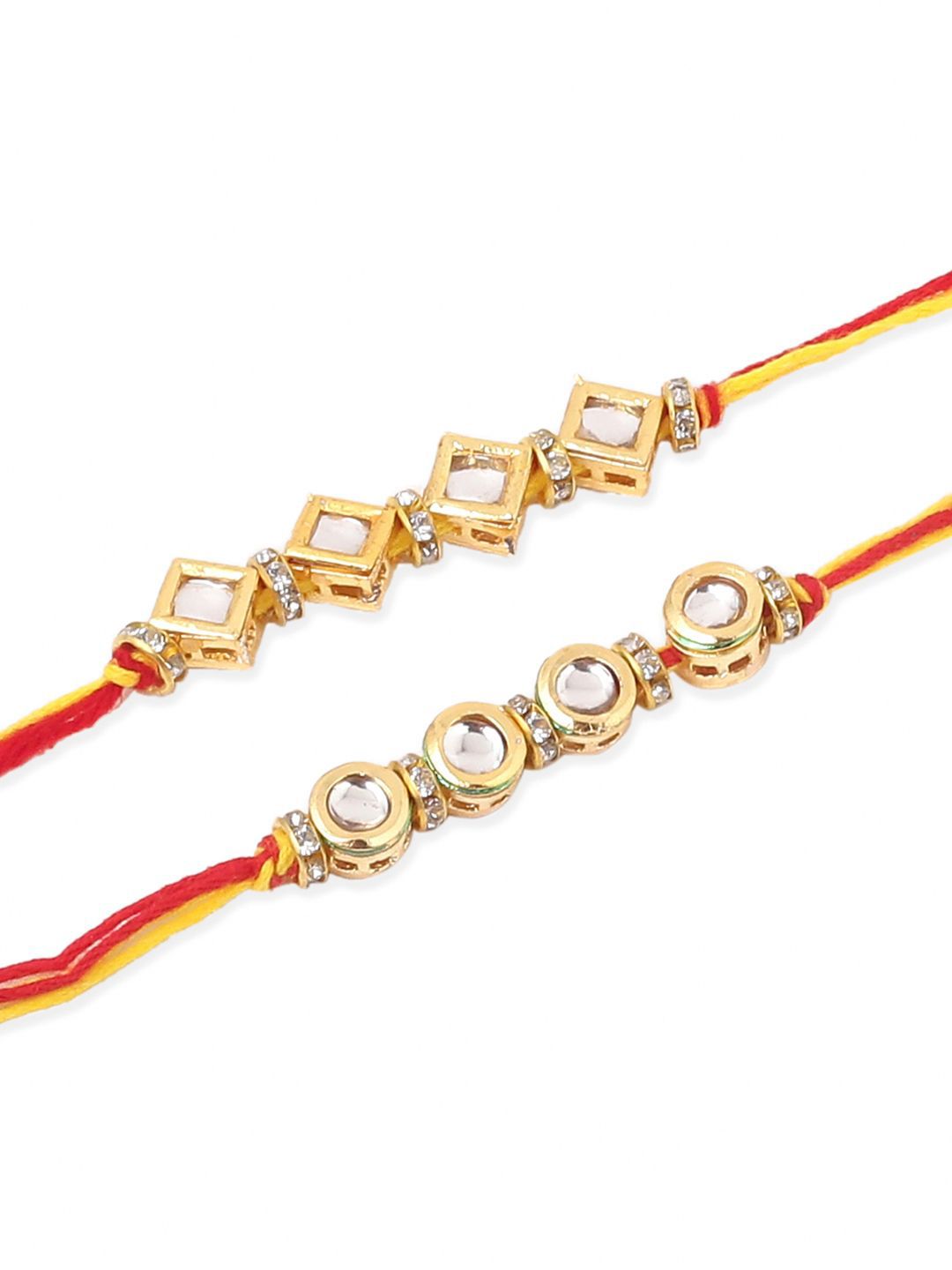Anouk Men Set Of 2 Multicolor Kundan Thread Rakhi With Roli Chawal Chandan Mishri
