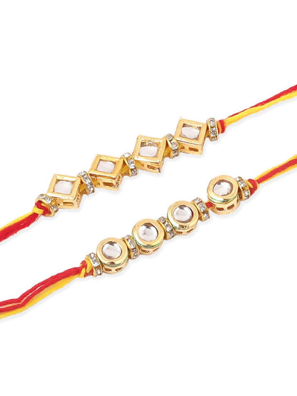 Anouk Men Set Of 2 Multicolor Kundan Thread Rakhi With Roli Chawal Chandan Mishri