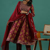 Indyancart SN Women's Floral Printed Gotta Patti Pure Cotton Anarkali Kurta & Trousers With Dupatta