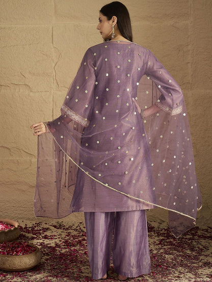 Indyancart VA Women Regular Sequinned Kurta with Palazzos & With Dupatta