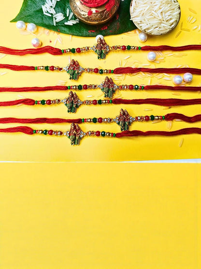 Anouk Set Of 6 Beaded Cotton Thread with AD Stones & Meenakari Designer Rakhi for Brother
