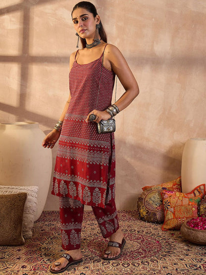 Indyancart IE Printed Pure Cotton Tunic With Trousers