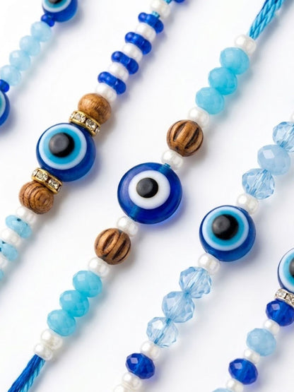 Anouk Set Of 5 Blue Evil Eye Thread Rakhi With Roli Chawal Chandan Mishri