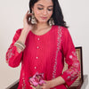 Dhiyona IE Floral Embroidered Round Neck Thread Work Straight Kurta with Trousers