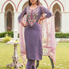 Dhiyona TI Women's Purple Floral Embroidery Work Kurta with Pant & Dupatta