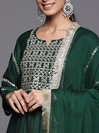 Indyancart VA Women's Geometric Embroidered Kurta with Trousers & Dupatta