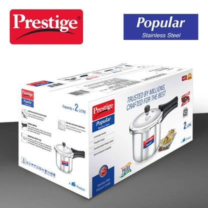 Prestige Popular Stainless Steel Pressure Cooker, Silver Color