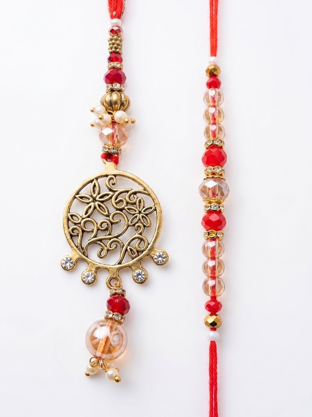 Anouk Set Of 2 Gold Toned Artificial Stones & Beads Bhaiya Bhabhi Rakhi With Roli Chawal