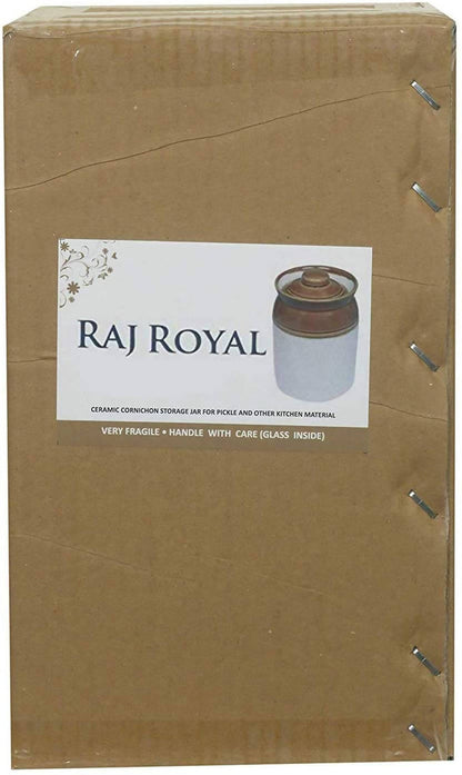 Raj Royal Cream Pottery Hand Painted Ceramic Cornichon Storage Jar for Pickle