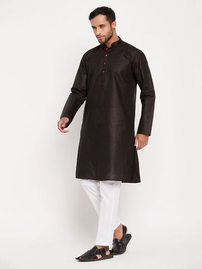 Men's Black Cotton Straight Kurta Pyjama Set