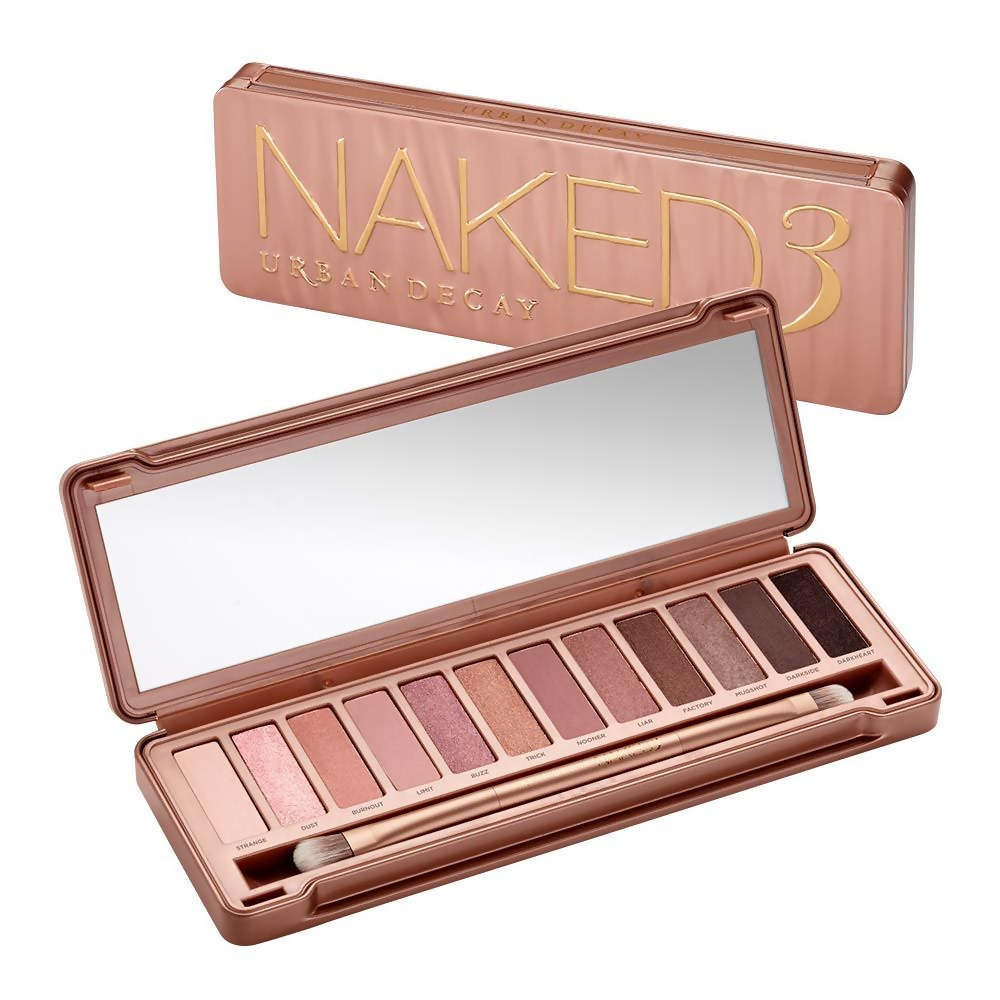 Urban Decay Naked Palette 3 eye shadow palette with neutral and warm shades in sleek packaging.
