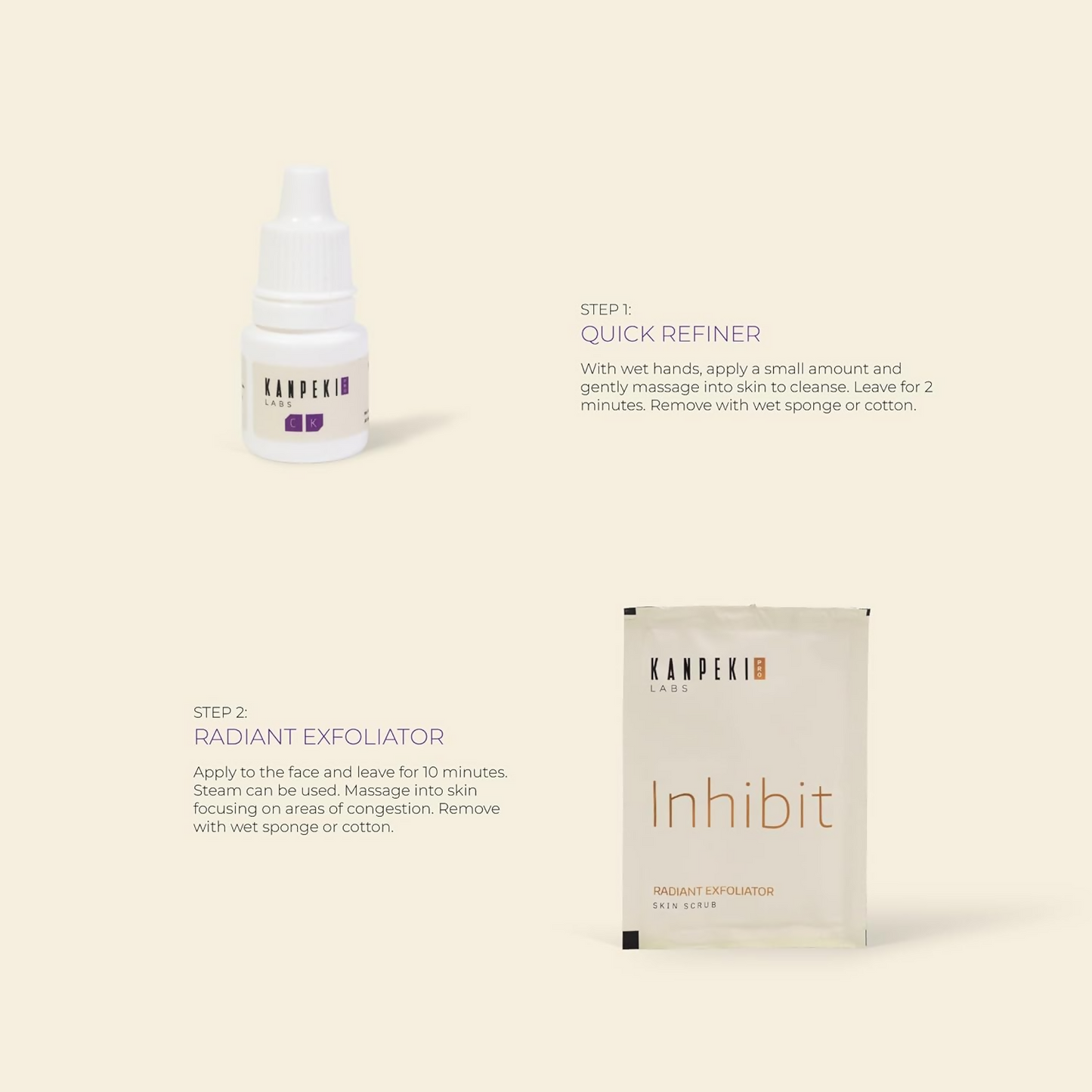 Kanpeki Pro Glow Resurface 5-step facial kit with skincare bottles and tools for at-home facial treatment.