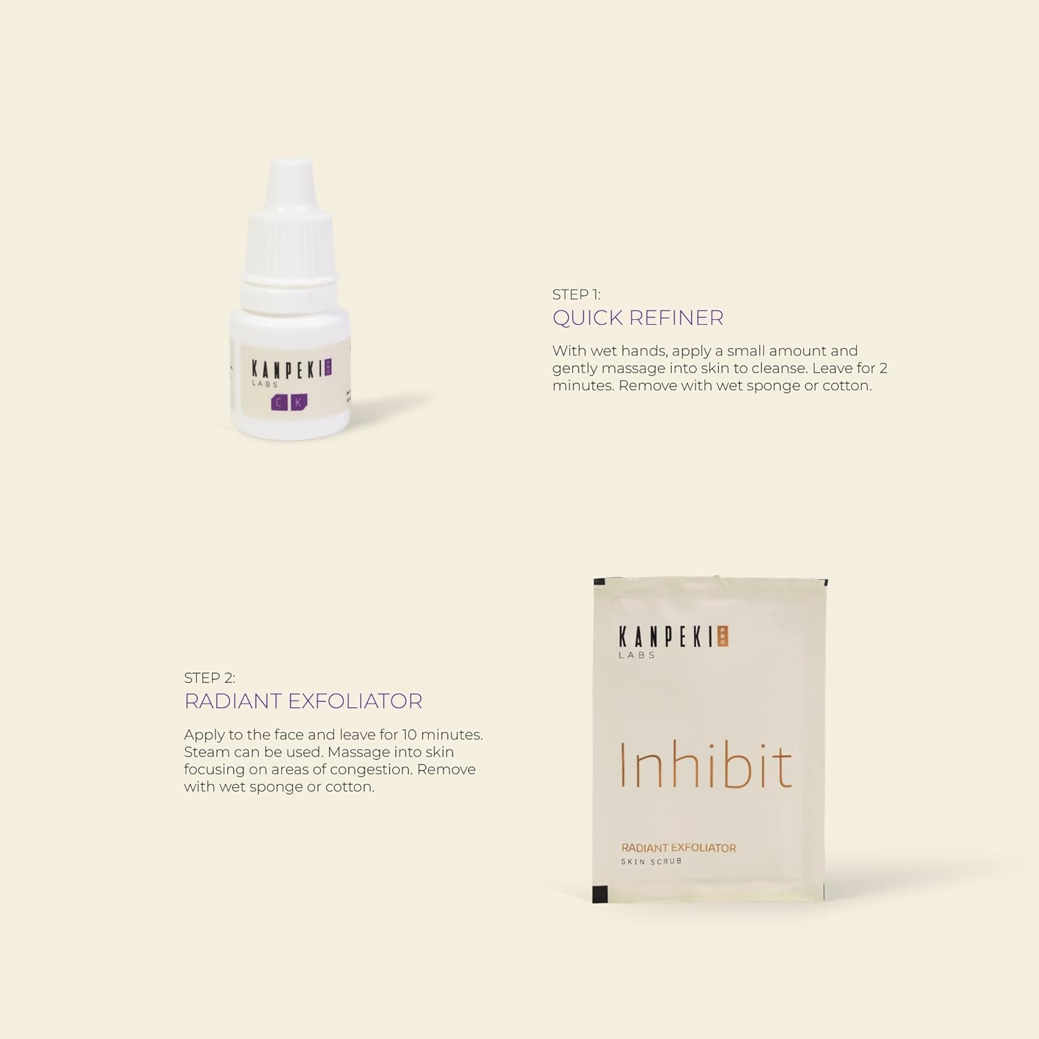 Kanpeki Pro Glow Resurface 5-step facial kit with skincare bottles and tools for at-home facial treatment.