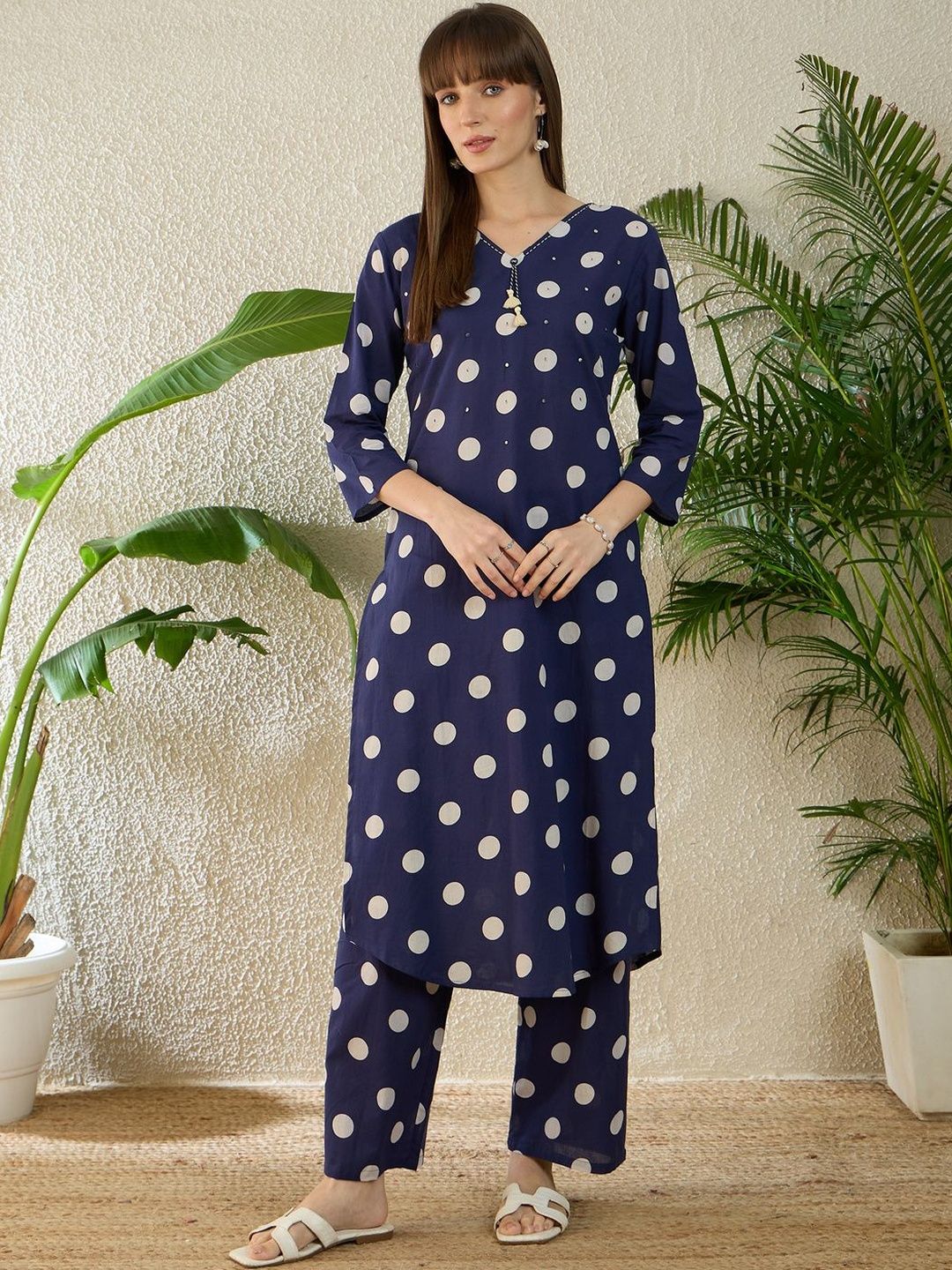 Women Printed Regular Thread Work Pure Cotton Kurta with Palazzos