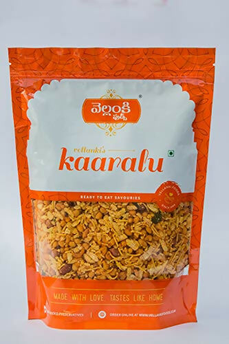 Vellanki Foods Namkeen Combo Pack with Muruku, Chegodi, Vampoosa, and Mixture, North Indian snacks in 250g packs.