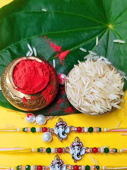 Anouk Set Of 3 Beaded Cotton Thread with AD Stones & Meenakari Designer Rakhi for Brother