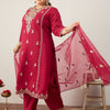 Indyancart Women's Ethnic Motifs Embroidered Regular Kurta with Trousers & With Dupatta