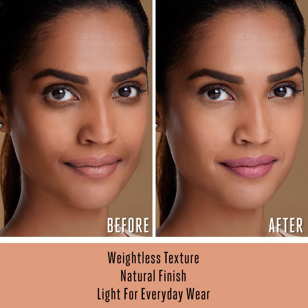 Lakme 9 To 5 Powerplay Mousse Foundation in Rose Honey, creamy foundation with smooth texture, in a compact container.