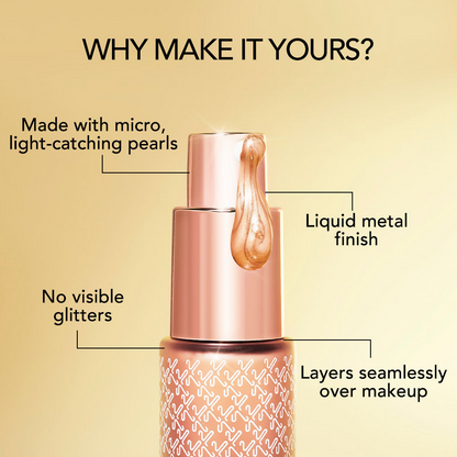 Kay Beauty Hyper Gloss Liquid Luminizing Highlighter lip gloss with sparkling finish, featuring a sleek applicator and shimmering, luminous texture.