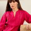 Indyancart IE Self Design Mandarin Collar Bell Sleeves Straight Kurta With Trousers