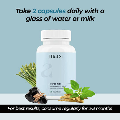 Mars By GHC Surge Max Capsules with Ashwagandha, Gokshura, Safed Musli - Indyancart