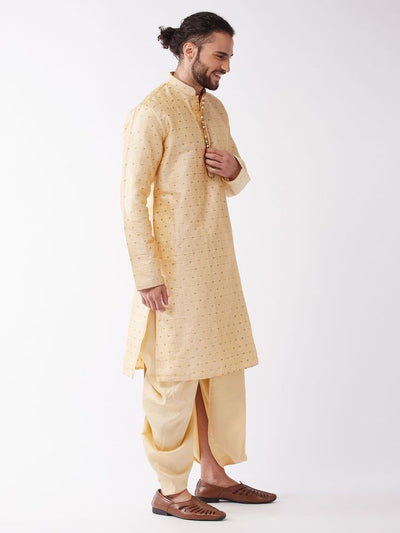 Men's Beige Silk Blend Straight Kurta and Dhoti Set