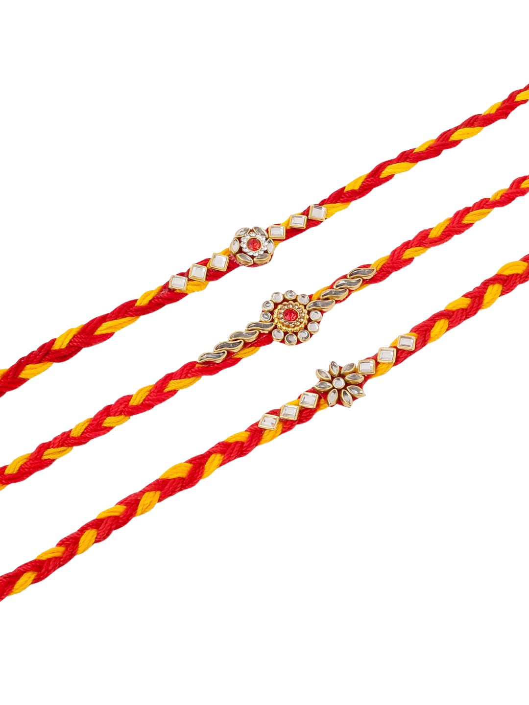 Anouk Set Of 3 Kundan Studded Thread Rakhis With Roli Chawal Chandan & Mishri