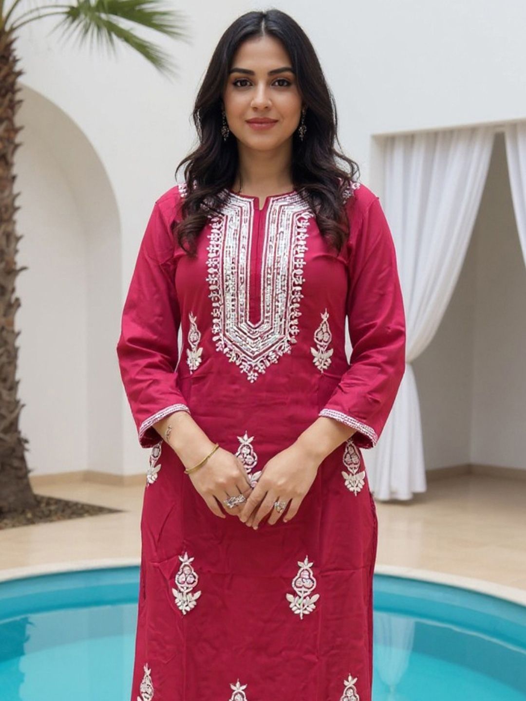 Women Ethnic Motifs Embroidered Regular Thread Work Kurta with Trousers