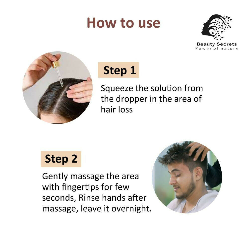 Beauty Secrets Saw Palmetto Hair Growth Serum bottle, natural hair serum for thinning hair and scalp care.