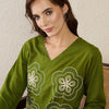 Dhiyona IE Embroidered V-Neck Straight Tunic & Trousers Co-Ords