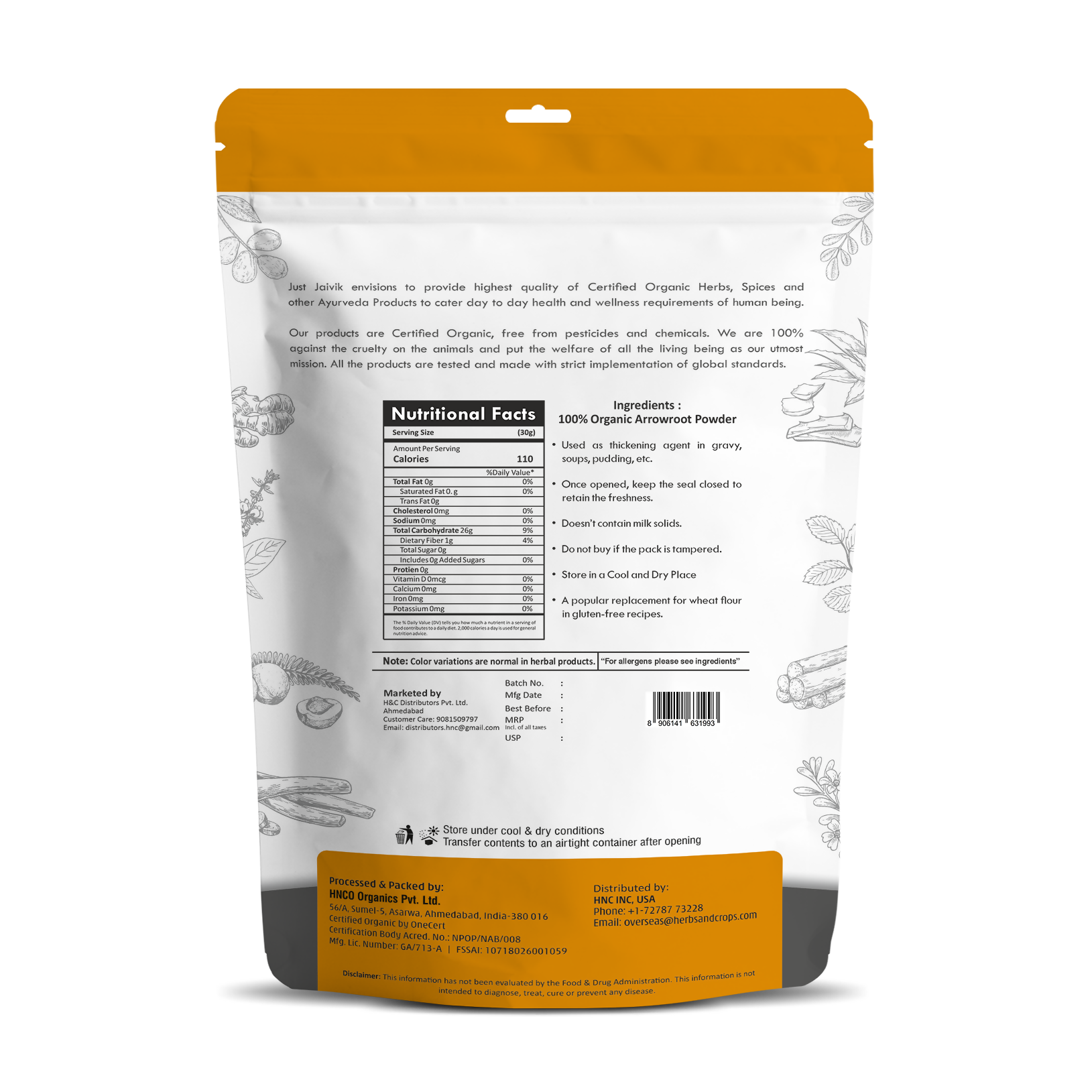 Just Jaivik Organic Arrowroot Powder - Indyancart