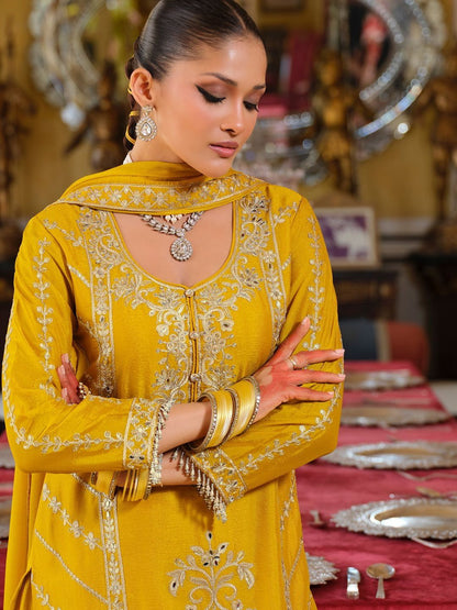 Women Ethnic Motifs Embroidered Regular Thread Work Kurta with Palazzos & With Dupatta