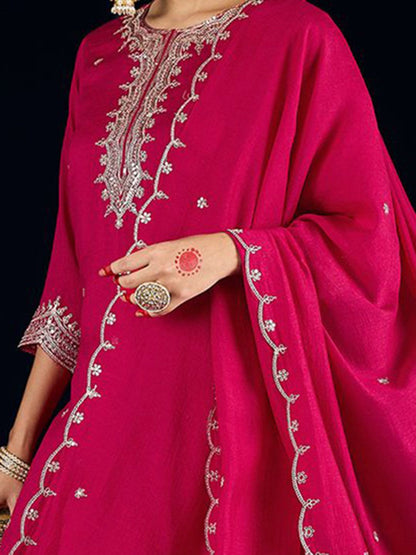 Indyancart VA Women Ethnic Motifs Embroidered Kurta with Sharara & Dupatta