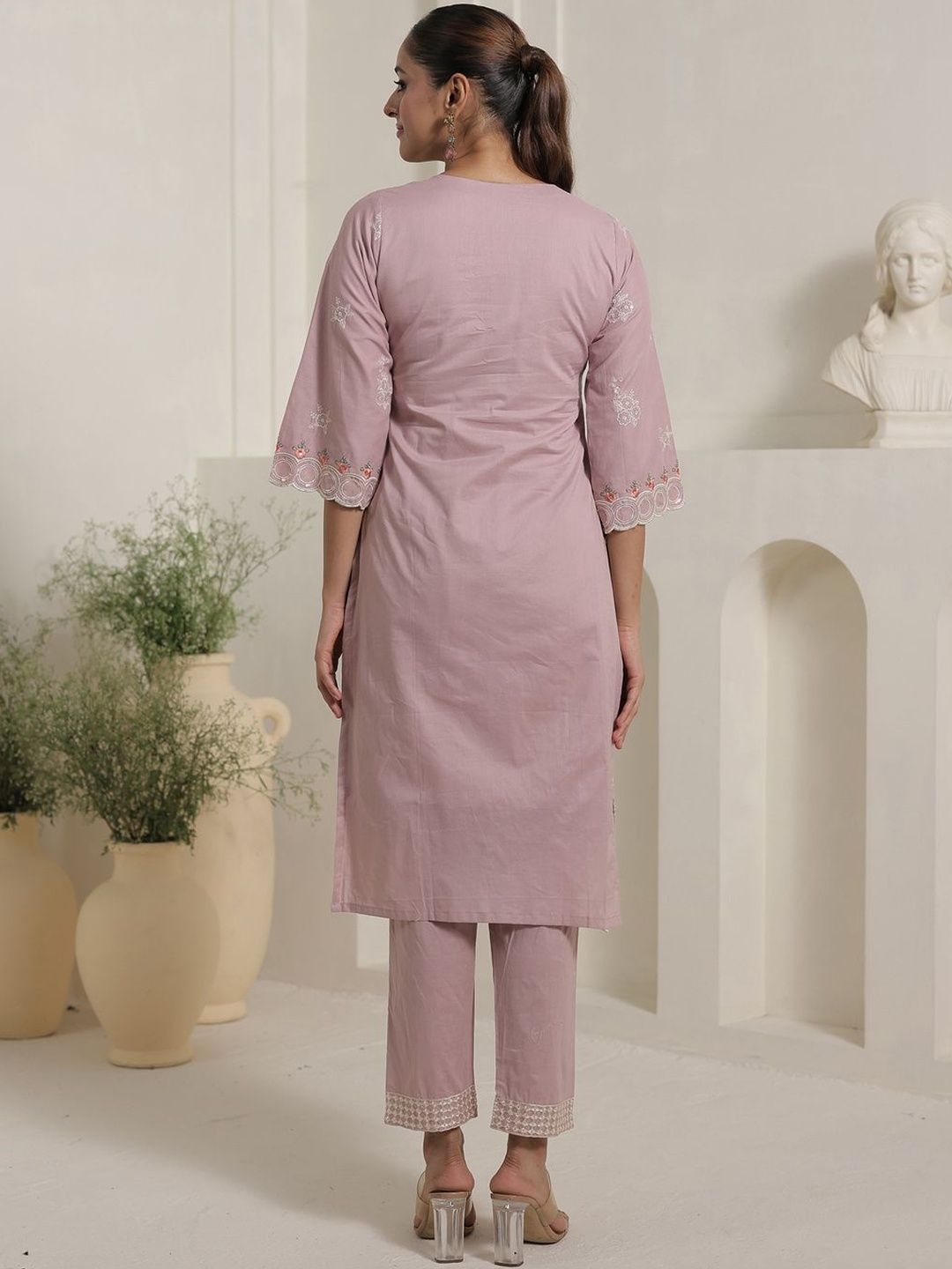 Women Floral Embroidered Cotton Kurta with Trousers & Dupatta