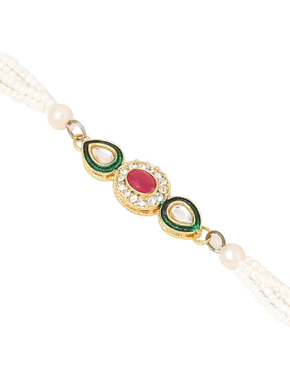 Anouk Set Of 2 Multicolor Oval Shape Kundan Studded & Beads Bhaiya Bhabhi Rakhi