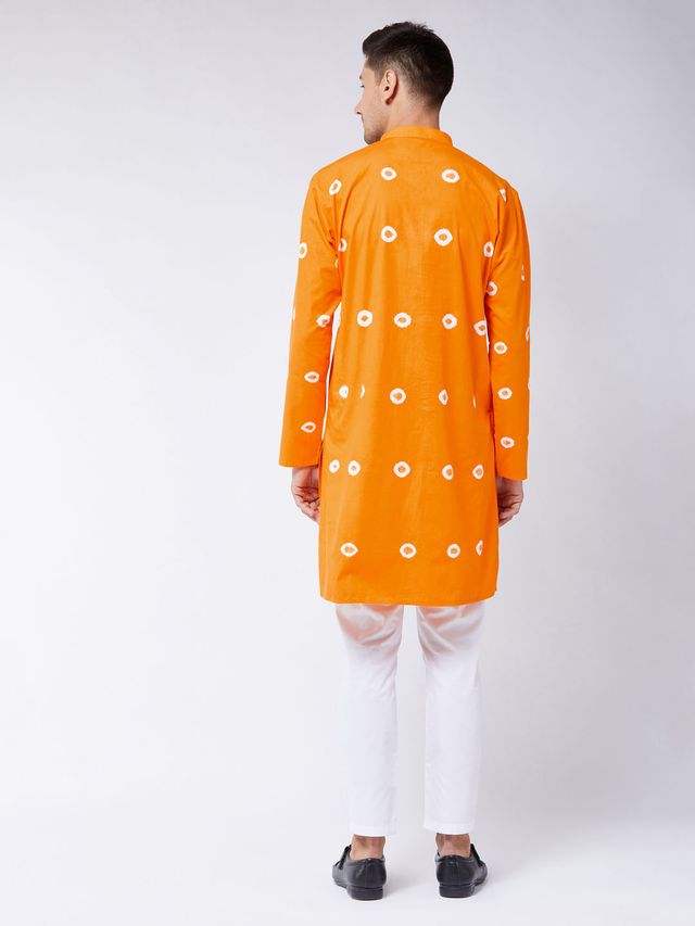 Men's Orange Pure Cotton Straight Kurta Pyjama Set