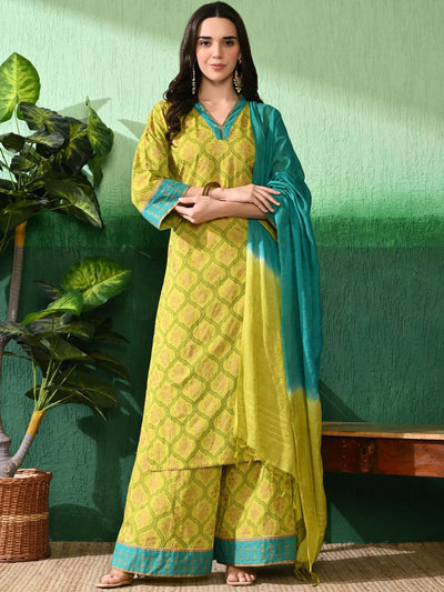 Indyancart SN Women's Printed Straight Kurta & Palazzos With Dupatta