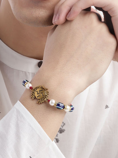 Anouk Unisex Set of 2 Beaded Bhai Bhabhi Rakhis With Roli & Chawal