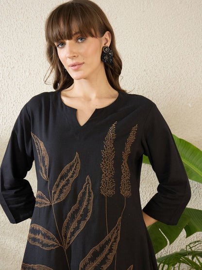 Ethnic Motifs Embroidered Notch Neck Thread Work Pure Cotton Kurta With Palazzos