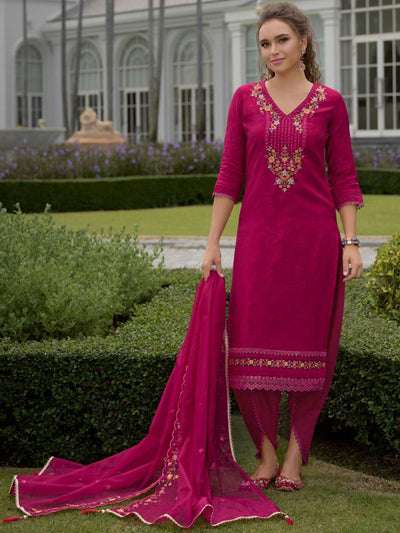 Indyancart VA Women'sFloral Embroidered Thread Work Straight Kurta With Trousers And Dupatta
