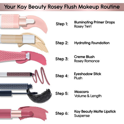 Kay Beauty Illuminating Primer Drops in Rosey Twirl, a face primer with a radiant, pink-tinted liquid for glowing skin.