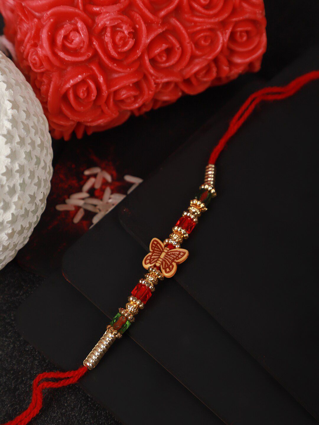 Anouk Butterfly Charm Beaded Rakhi Greeting Card & Roli Chawal