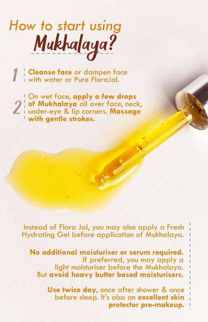 Nat Habit Pure Turmeric Rosehip Mukhalaya Face Oil bottle with dropper, natural face oil for skin nourishment and glow.