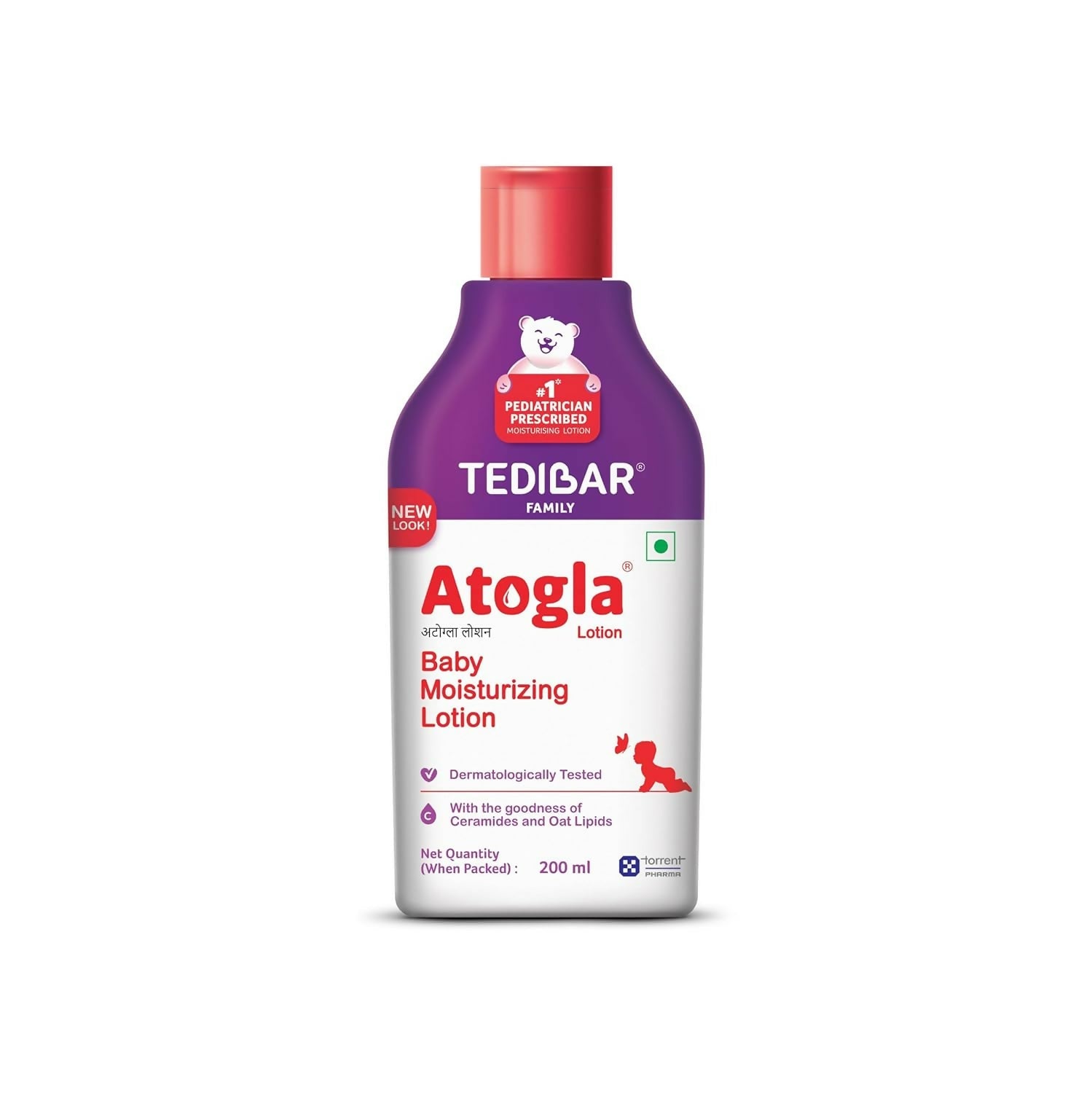 Curatio Tedibar Atogla baby moisturizing lotion in a pump bottle, promoting soft, gentle, and supple skin for infants.