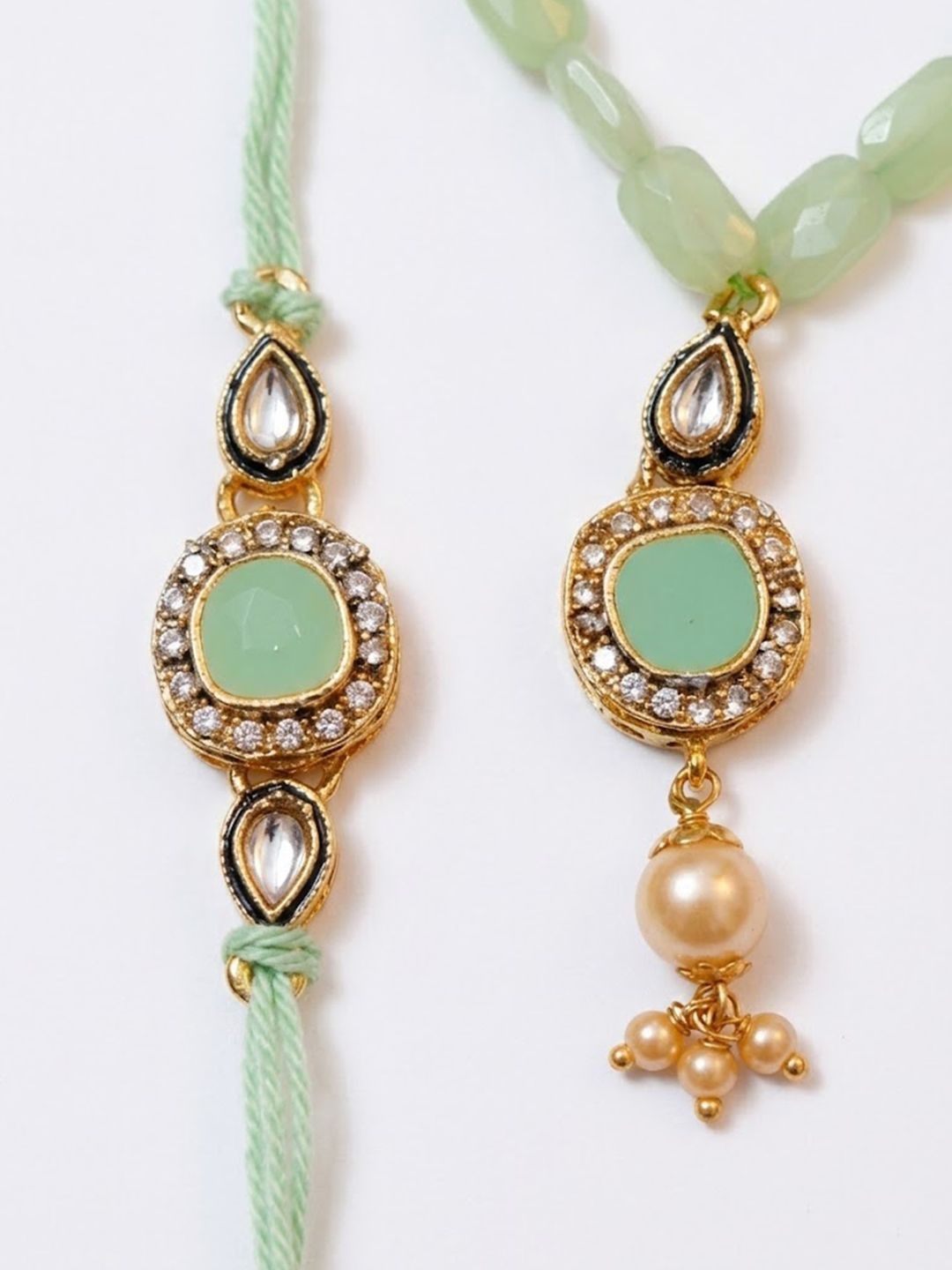 Anouk Set Of 2 Artificial Stones & Beads Bhaiya Bhabhi Rakhi With Roli Chawal Chandan