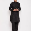Men's Black Cotton Blend Pathani Pathani Kurta Set