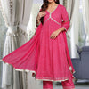 Dhiyona VA Women's Leheriya Printed Pleated Gotta Patti Pure Cotton Kurta with Trousers & With Dupatta