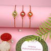 Dhiyona Gold Toned Set Of 3 Beaded Thread Rakhis With Roli Chawal & Greeting Card