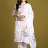 Indyancart IE Women Floral Printed Regular Linen Kurta with Trousers & With Dupatta