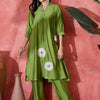Dhiyona SN Women's Floral Embroidered V-Neck Mirror Work A-Line Kurta With Palazzo